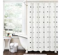 Lush Decor Boho Circle Tufted Yarn Dyed Eco-Friendly Recycled Cotton Shower Curtain, 72" x 72", Black