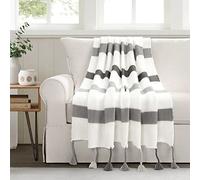 Lush Decor Boho Knitted Braided Tassel Throw Blanket, 60" x 50", Gray