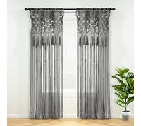 Lush Decor Boho Macrame Tassel Cotton Window Curtain/Room Divider/Wedding Backdrop/Wall Decor, 84" L x 50" W, Gray
