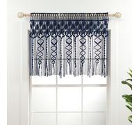 Lush Decor Boho Macrame Textured Cotton Valance/Kitchen Curtain/Wall Decor, 30 in x 40 in (L x W), Navy