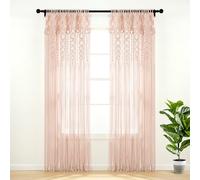 Lush Decor Boho Macrame Textured Cotton Window Curtain Panel, 40" W x 84" L, Blush - Doorway Room Divider - Wedding Wall Decor - Boho Macrame Curtain for Windows