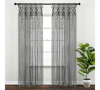 Lush Decor Boho Macrame Textured Cotton Window Curtain/Room Divider/Doorway/Wall Decor, 95" L x 40" W, Gray