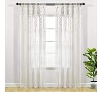 Lush Decor Boho Macrame Textured Cotton Window Panel - Single Panel, 40" W x 95" L, White - Doorway Room Divider - Wedding Or Wall Decor - Boho Macrame Curtain