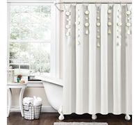 Lush Decor Boho Pom Pom Tassel Linen Shower Curtain, 72" x 72", Off White