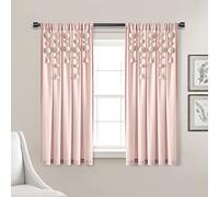 Lush Decor Boho Pom Pom Tassel Linen Window Curtain Panel (Single Panel), 63" L x 52" W, Blush