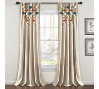 Lush Decor Boho Pom Pom Tassel Linen Window Curtain Panel (Single Panel), 84" L x 52" W, Turquoise & Orange
