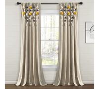 Lush Decor Boho Pom Pom Tassel Linen Window Curtain Panel (Single Panel), 84" L x 52" W, Yellow & Gray