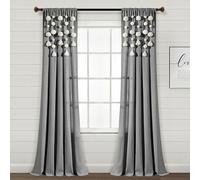 Lush Decor Boho Pom Pom Tassel Linen Window Curtain Panel (Single Panel), 95" L x 52" W, Dark Gray