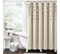 Lush Decor Boho Pom Tassel Shower Curtain, 72 in x 72 in, Dark Linen