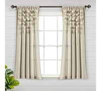 Lush Decor Boho Pom Tassel Window Curtain (Single Panel), 63" Long x 52" Wide, Dark Linen