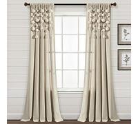 Lush Decor Boho Pom Tassel Window Curtain (Single Panel), 95" Long x 52" Wide, Dark Linen