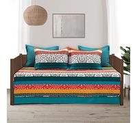 Lush Decor Boho Stripe Quilted 3 Piece Cover Set, Daybed, Turquoise & Tangerine