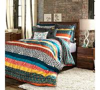 Lush Decor Boho Striped Comforter Bedding Colorful Pattern Bohemian Style Reversible 7 Piece Set, Full/Queen, Turquoise & Tangerine