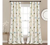 Lush Decor Botanical Bird and Flower Light Filtering Window Curtain Panel Pair, 84" L x 52" W, Multi