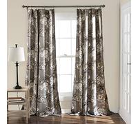 Lush Decor Botanical Garden Curtains Floral Bird Print Light Filtering Window Panel Drapes Set for Living, Dining, Bedroom (Pair), Gray, 52" W x 84L