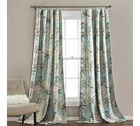 Lush Decor Botanical Garden Curtains Floral Bird Print Light Filtering Window Panel Drapes Set for Living, Dining, Bedroom (Pair), Blue, 52" W x 108L