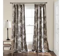 Lush Decor Botanical Garden Curtains Floral Bird Print Light Filtering Window Panel Drapes Set for Living, Dining, Bedroom (Pair), Gray, 52" W x 108L
