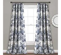 Lush Decor Botanical Garden Room Darkening Window Curtain Panel Pair, 108" Long x 52" Wide, Navy
