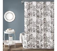 Lush Decor Botanical Garden Shower Curtain, 72" x 72", Gray and White, Polyester, Grey, 72" W x 72" L (Pack of 1)