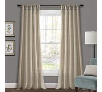 Lush Decor Burlap Knotted Tab Top Window Curtain Panel Pair, 108" L x 45" W, Dark Linen