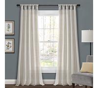 Lush Decor Burlap Knotted Tab Top Window Curtain Panel Pair, 108" L x 45" W, Light Linen