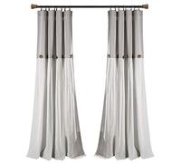 Lush Decor Button Window Curtain Single Panel, Cotton Linen Blend Exclusive Of Decoration, Gray/White, 40" W x 84" L