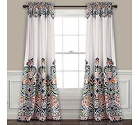 Lush Decor Clara Curtains Paisley Damask Print Bohemian Style Light Filtering Window Panel Set for Living, Dining, Bedroom (Pair), 52"W x 84"L, Navy & Tangerine