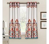 Lush Decor Clara Curtains Paisley Damask Print Bohemian Style Light Filtering Window Panel Set for Living, Dining, Bedroom (Pair), 52" W x 63" L, Turquiose & Tangerine