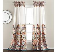 Lush Decor Clara Curtains Paisley Damask Print Bohemian Style Light Filtering Window Panel Set for Living, Dining, Bedroom (Pair), 52" W x 84" L, Turquiose & Tangerine