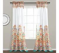 Lush Decor Clara Sheer Curtains Paisley Damask Print Bohemian Style Light Filtering Window Panel Set for Living, Dining, Bedroom (Pair), Sheer Panel, Turquoise & Tangerine