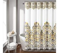 Lush Decor Clara Shower Curtain-Fabric Colorful Boho Paisley Damask Print Design, 72 x 72 Yellow and Brown