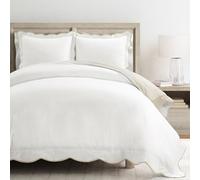 Lush Decor Coastal Chic Scallop Edge Cotton Duvet Neutral/White 3 Piece Set Full/Queen - Soft Elegant Affordable Luxury Duvet Set