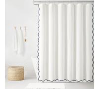 Lush Decor Coastal Chic Scallop Edge Linen Textured Shower Curtain Navy/White Single 72x72 - Elegant Affordable Luxury Chic Charm for Bathroom Decor