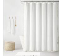 Lush Decor Coastal Chic Scallop Edge Linen Textured Shower Curtain Neutral/White Single 72x72 - Elegant Affordable Luxury Chic Charm for Bathroom Decor