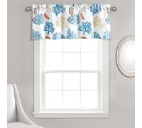 Lush Decor Coastal Reef Feather Light Filtering Window Curtain Valance, 18" L x 52" W, Blue & Coral