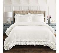 Lush Decor - Comforter Set, Luxurious Bedding with Matching Shams, Ruffle Lace Design, Shabby Chic Room Decor (Ella White, Full/Queen)