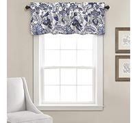 Lush Decor Cynthia Jacobean Floral Print Single Curtain, 18" L Valance, Blue