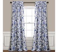 Lush Decor Cynthia Jacobean Room Darkening Window Curtain Set, Blue, 84" x 52"