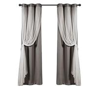 Lush Decor, Dark Gray Sheer Grommet Panel with Insulated Blackout Lining, Room Darkening Window Curtain Set (Pair), 95" x 38", 95" L
