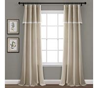 Lush Decor, Dark Linen Lace Window Curtain Panel Pair, 84" x 38", 84 in x 38