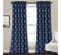 Lush Decor Darkening Window Curtain Set, Navy Anchor Print, 52" W x 84" L