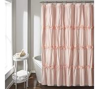 Lush Decor Darla Ruched Floral Bathroom Shower Curtain, 72” x 72”, Blush