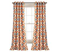 Lush Decor Diamond Ikat Curtains - Geometric Pattern Print Room Darkening Window Panel Set for Living, Dining, Bedroom (Pair), 84” x 52”, Turquoise Orange
