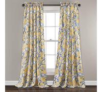 Lush Decor Dolores Light Filtering Window Panels, Pair, 52" W x 108" L, Yellow - Toile Curtains - Floral Bird Print - Grandmillennial & French Country Curtains - Cottage & Maximalist Home Decor