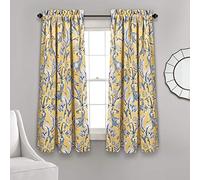 Lush Decor Dolores Light Filtering Window Panels, Pair, 52" W x 63" L, Yellow - Toile Curtains - Floral Bird Print - Grandmillennial & French Country Curtains - Cottage & Maximalist Home Decor