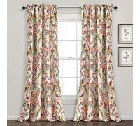 Lush Decor Dolores Light Filtering Window Panels, Pair, 52" W x 84" L, Neutral & Multi - Toile Curtains - Floral Bird Print - Grandmillennial & French Country Curtain - Cottage & Maximalist Home Decor