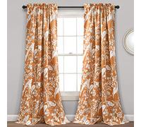 Lush Decor Dolores Light Filtering Window Panels, Pair, 52" W x 84" L, Orange - Toile Curtains - Floral Bird Print - Grandmillennial & French Country Curtains - Cottage & Maximalist Home Decor