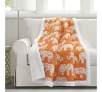 Lush Decor Elephant Parade Sherpa Throw Blanket, 60" x 50", Orange
