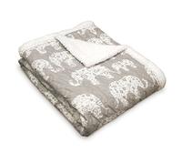 Lush Decor Elephant Parade Throw Fuzzy Reversible Sherpa Blanket, 60” x 50”, Gray