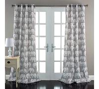 Lush Decor Elephant Parade Window Curtain Panel, 84" x 52", Gray